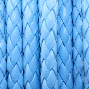 rond gevlochten leer licht blauw 5mm